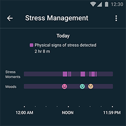 Resumen de gestión del estrés en la aplicación de Fitbit